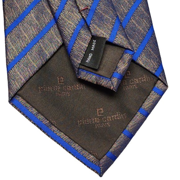 Pierre Carding Blue Striped Neck Tie - Gray / Silver - 100% Silk - Picture 5 of 5